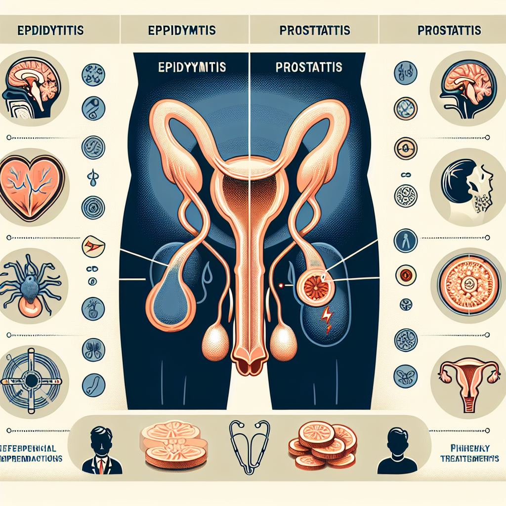 Ilustrație comparativă între epididimită și prostatită, arătând diferențele și opțiunile de tratament