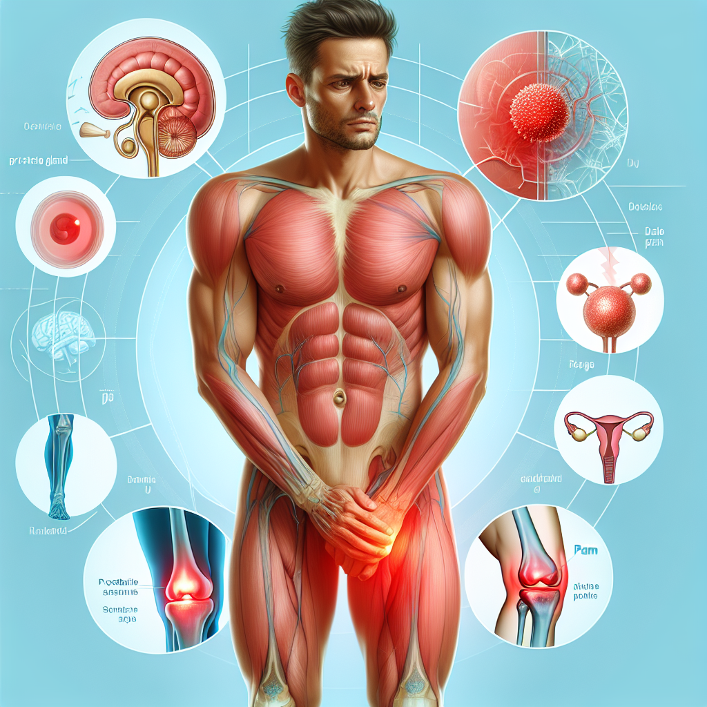 Grafică care prezintă legătura dintre prostatită și durerea la genunchi, subliniind impactul lor asupra sănătății.
